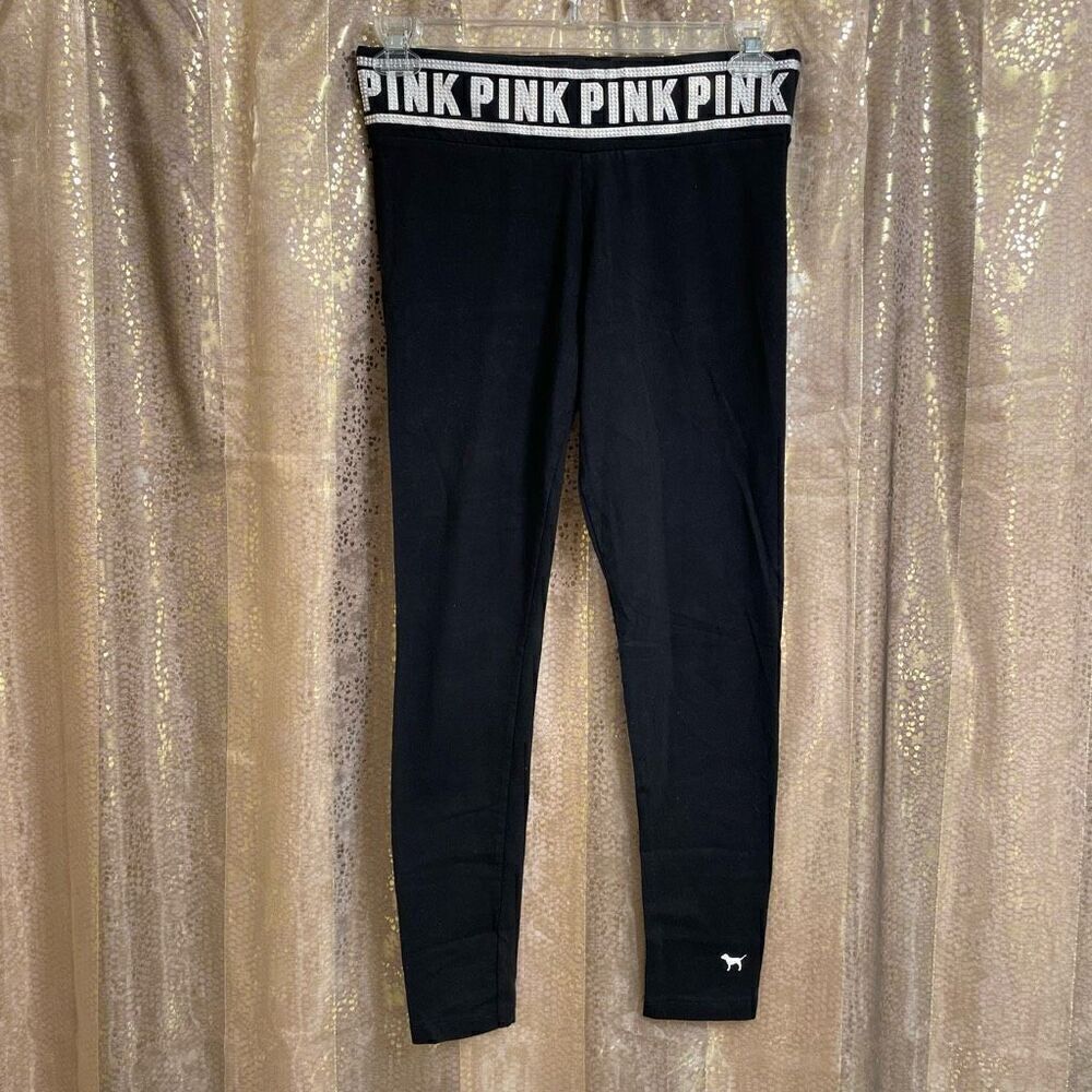 PINK Victorias Secret Iridescent Rhinestone Black Yoga Leggings, Medium